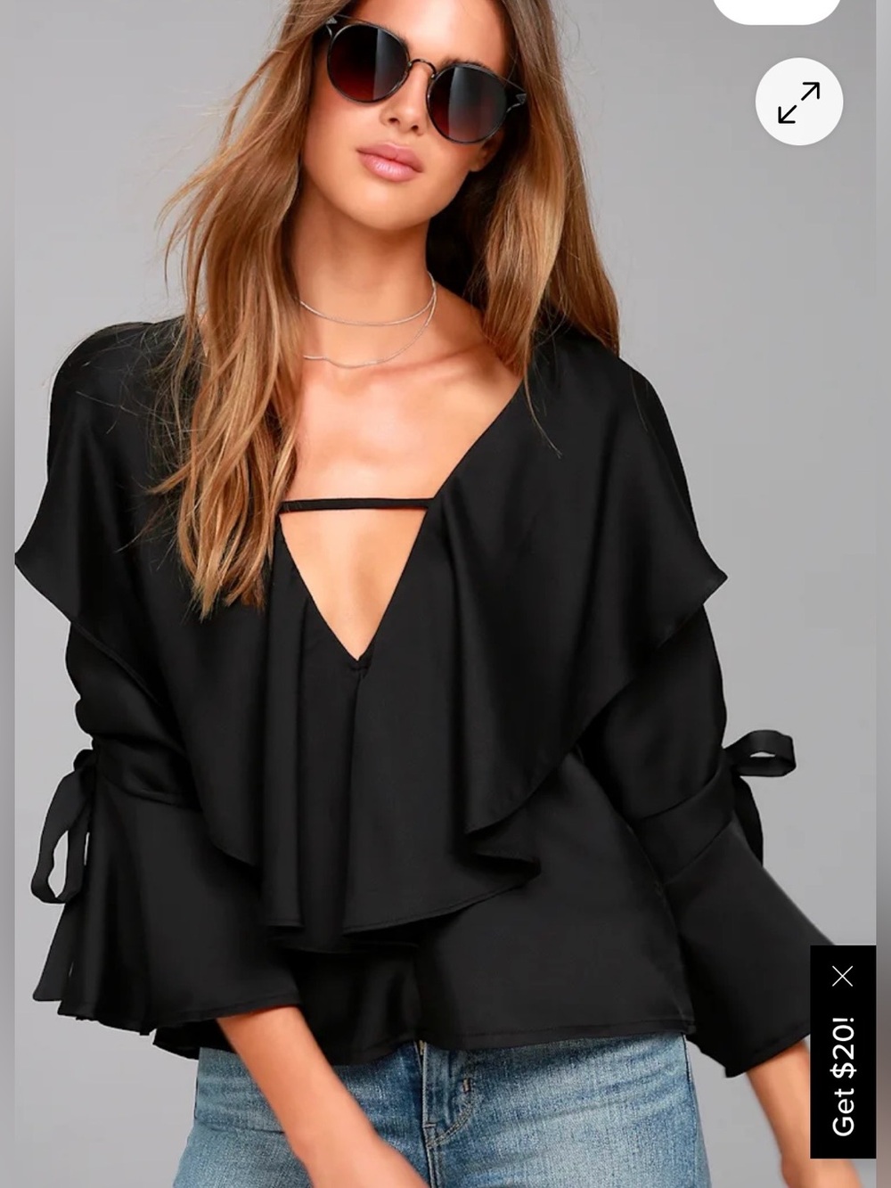 Lulus Fancy Flair Black Long Sleeve Top size large